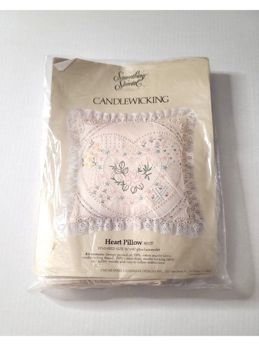 VTG  Something Special Candlewicking Kit 80137 Heart Pillow 14” x 14” NEW
